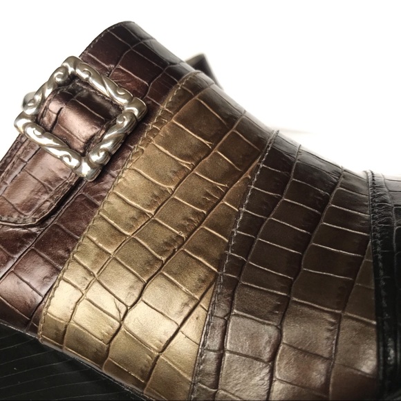 BRIGHTON Robin Striped Wedge Croc Mules 9 Black - Picture 5 of 11